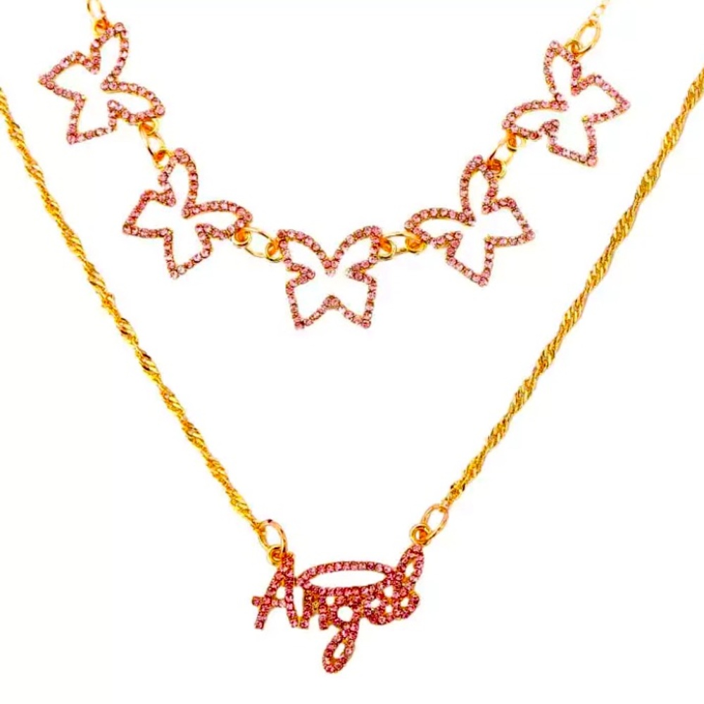 2 pcs butterfly angel pink necklace set💕